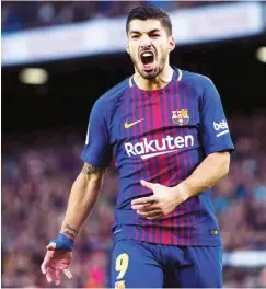  ??  ?? Luis Suarez of FC Barcelona reacts during the La Liga match between Barcelona and Getafe at Camp Nou on February 11, 2018 in Barcelona, Spain.