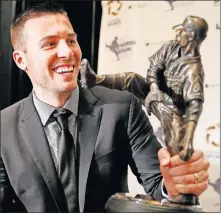  ?? [SARAH PHIPPS/ THE OKLAHOMAN] ?? Washington Nationals pitcher Patrick Corbin laughs after picking up the Warren Spahn Award on Friday.