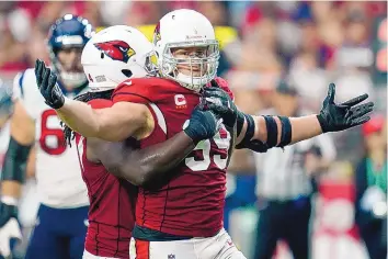  ?? ROSS D. FRANKLIN/ASSOCIATED PRESS ?? Arizona Cardinals defensive end J.J. Watt (99) celebrates a defensive stop during Sunday’s game against the Houston Texans in Glendale, Arizona.