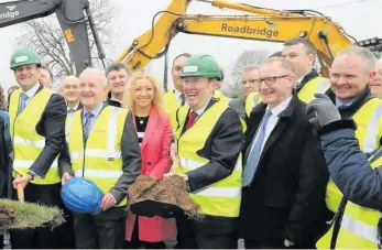  ??  ?? Bernard Mulhern (right), a prominent campaigner for the upgrade of the N4 road, at the sod turning for the road by then Taoiseach Leo Varadkar and then Transport Minister Shane Ross.