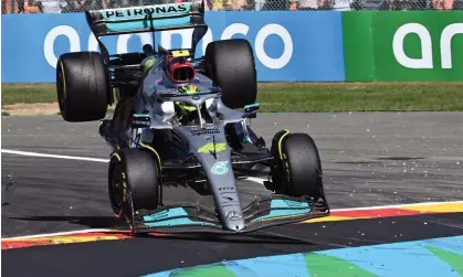  ?? ?? Lewis Hamilton crashes out of the Belgian Grand Prix at Spa on another tough weekend for Mercedes. Photograph: John Thys/AFP/Getty Images