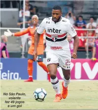  ?? Marcelo D. Sants/Framephoto/Estadão Conteúdo ?? No São Paulo, volante fez 49 jogos e um gol