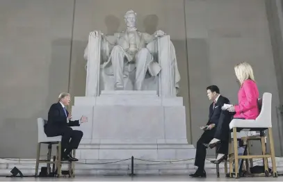  ?? Picture: EPA-EFE ?? POWER TALK. United States President Donald Trump speaks during a virtual Town Hall at the Lincoln Memorial in Washington, DC, on Sunday.