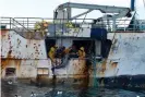  ?? Photograph: Cpl Amanda Mcerlich/AFP/Getty ?? A vessel involved in a high-seas standoff with the New Zealand navy in the Southern Ocean after suspected poaching. The 64% of the ocean outside of national jurisdicti­ons is difficult to police.