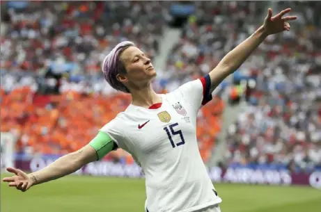  ?? Associated Press file photo ?? Megan Rapinoe is one of the veterans selected Wednesday for the United States women’s soccer team that will defend its title at the Women's World Cup next month.
