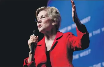  ?? John Locher Associated Press ?? DEMOCRATIC presidenti­al candidate Elizabeth Warren’s campaign stumbled as soon as she put out a “Medicare for all” proposal. That explains her subsequent backpedal and the tricky political nature of healthcare.