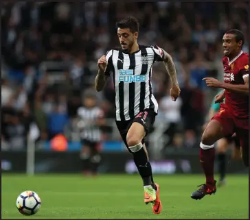  ??  ?? Joselu of Newcastle United breaks through and goes on to score his sides first goal during the Premier League