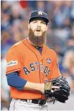  ?? KATHY WILSON/ASSOCIATED PRESS ?? Pitcher Dallas Keuchel was part of a Houston Astros team that lost 111 games in 2013. He’s expected to start Game 1 of the World Series on Tuesday.