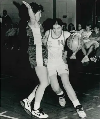  ?? Trotters in action: St Mary’s player Joanne Walmsley makes a great effort to block Trotters star player, Del White. ??