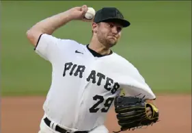  ?? Associated Press ?? Pirates pitcher Wil Crowe surrendere­d only one run on four hits but didn’t make it out of the fifth inning Wednesday night at PNC Park.