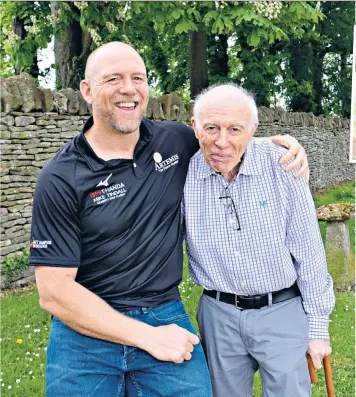  ??  ?? Close-knit: Mike Tindall and his father, Phil, who is suffering from Parkinson’s. Above right: with wife Zara and their daughters