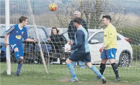  ??  ?? Newlands keeper Sean Pinder can only watch on as Dave Welham heads in for Whitby Fishermen