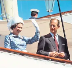  ?? ?? Elizabeth II and Prince Philip aboard the Royal Yacht Britannia on a visit to Kuwait, 1979