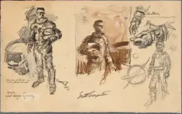  ??  ?? Preparator­y life sketches of astronaut Scott Carpenter, the second man to orbit Earth.