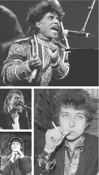  ??  ?? Would Little Richard, clockwise from top, Bob Dylan, Jim Morrison or Kurt Cobain have been superstars back in their days if the public had access to details of their private lives like we do in today’s world of social media?