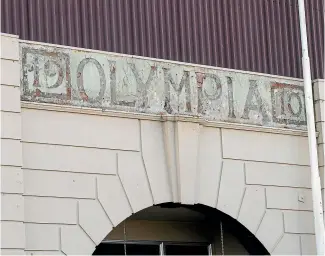  ?? MYTCHALL BRANSGROVE/STUFF ?? Pre-demolition work on the old Barnard St carpark building uncovered the Olympia Theatre signage – a hark back to the building’s earliest times.