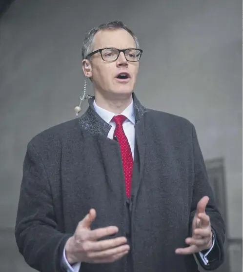  ?? ?? Illegal immigratio­n minister Michael Tomlinson speaking to the media outside BBC Broadcasti­ng House in London, after appearing on Sunday with Laura Kuenssberg.