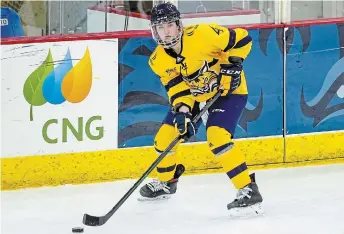  ?? COURTESY OF ROB RASMUSSEN ?? Stoney Creek Sabres grad Kendall Cooper moves the puck for Quinnipiac University Bobcats against NCAA Division 1’s 10th-ranked Clarkson last weekend.