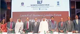  ?? Photo by Juidin Bernarrd ?? Business Leader Forum (BLF) officials Sripriyaa Kumaria, Dr Ram Buxani, Jamal Saif Al Jarwan, Dr Azad Moopen, Navdeep Singh Suri, Abdhulla Al Saleh, Anurag Bhusan, Sudesh Aggarwal, Paras Shahdadpur­i and Sudhir Shetty during the press conference in...