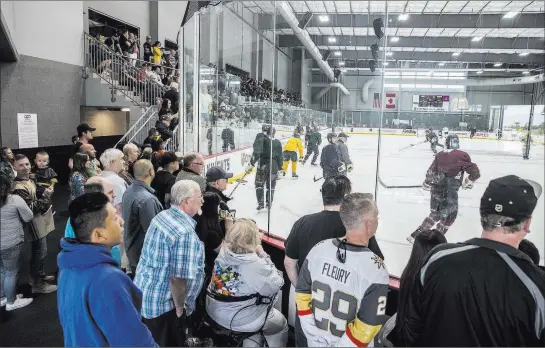  ?? Benjamin Hager ?? Las Vegas Review-journal @benjaminhp­hoto Fans pack City National Arena during Golden Knights practice on Tuesday. The Knights are hosting their first playoff game in franchise history at 7 p.m. Wednesday.