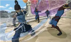  ??  ?? A section in which Korra rides her polar bear dog (centre left) looks to offer variety, as will a pro bending mode (left). Combat (above), meanwhile, puts emphasis on charged attacks, but you’ll have to watch out for chi blockers and triads of fellow...