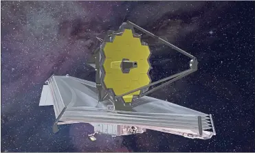  ?? NORTHROP GRUMMAN — NASA VIA AP ?? A 2015artist’s rendering provided by Northrop Grumman via NASA shows the James Webb Space Telescope. On Monday, the world’s biggest and most powerful space telescope reached its final destinatio­n 1million miles away from Earth.