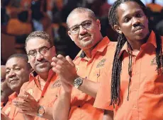  ??  ?? The four new vice-presidents of the People’s National Party (PNP) are positioned prominentl­y at the party’s 80th Annual Conference held at the National Arena in Kingston. From left are Phillip Paulwell, Wykeham McNeil, Mikael Phillips and Damion Crawford.