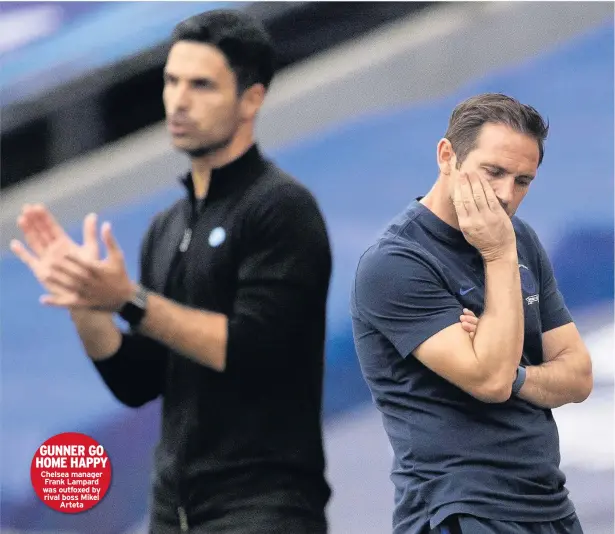 ??  ?? GUNNER GO HOME HAPPY
Chelsea manager Frank Lampard was outfoxed by rival boss Mikel Arteta