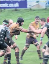  ??  ?? Muddy marvels Triple try scorer Josh Harvey takes it to GHK