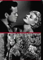  ??  ?? Dall’alto: Orson Welles (1915-1985) ai microfoni della Guerra dei mondi; 1947, con la ex moglie Rita Hayworth (1918-1987) nella Signora di Shanghai; nel 1948 in Macbeth con Jeanette Nolan (1911-1998).