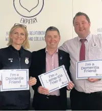  ??  ?? ●●From left are: Gary Wells, from Home Instead, Claire Walton, community champion and Mark Stewart, manager of Tesco Stockport