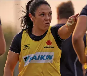  ?? ?? Iliseva Batibasaga makes a call during the Waratahs training session.