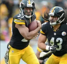  ?? Peter Diana/Post-Gazette ?? Ryan Clark had 12 intercepti­ons in his eight seasons with the Steelers including this one against Buffalo in 2013.
Burrow will need the exact same thing.”