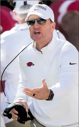  ?? NWA Democrat-Gazette/CHARLIE KAIJO ?? Arkansas Coach Chad Morris said the Razorbacks digressed in Saturday’s loss to Vanderbilt after showing improvemen­t for several games. “We’ve shown a track of steady improvemen­t this year, and that wasn’t the case as of Saturday,” he said.