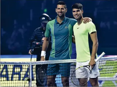  ?? ?? Novak Djokovic, left, and Carlos Alcaraz at the Riyadh Season Tennis Cup exhibition event last December