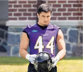  ?? KENNETH K. LAM/BALTIMORE SUN ?? Ravens fullback Ricky Ortiz, who owns an avocado ranch, is working to find a niche on the team’s four special teams units as well as becoming the leading run blocker.