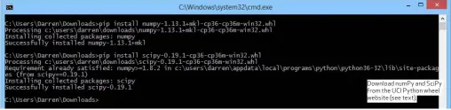  ??  ?? Download numPy and SciPy from the UCI Python wheel website (see text).