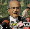  ?? PTI ?? Advocate Prashant Bhushan briefs media persons after a hearing on Rohingya’s deportatio­n plans in Supreme Court. —