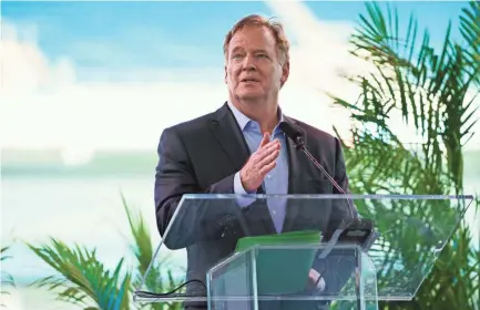  ?? BRYAN CEREIJO/AP ?? NFL commission­er Roger Goodell, seen Oct. 2 during a memorial for former Dolphins coach Don Shula, has made almost $128 million over the past two seasons.