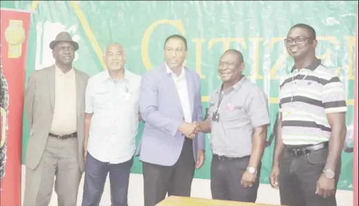  ??  ?? Lusignan Golf Club’s Public Relations Officer, Guy Griffith, Liquor Warehouse Executive Mark Lashley, LGC President, Aleem Hussain, Banks DIH Communicat­ions Manager, Troy Peters and Chief Engineer, Gavin Todd (Romario Samaroo photo)