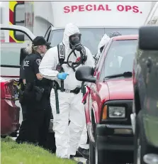  ?? DAN JANISSE ?? Police, firefighte­rs, paramedics and OPP’s Clandestin­e Laboratory Team were at a home in the 2600 block of Gem Avenue on Friday.
