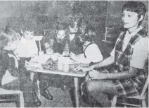  ?? MCGILL, DEWOLFE’S STUDIO PHOTO ?? Shown in this 1969 newspaper clipping are a number of the children who attended the Day Care Centre in Bridgewate­r, along with the Centre Director, Mrs. Ann Chelminski. (Left to right) Greg Rutledge, Hollis Bartlett, Graham Hopkins, Bernice Wellon, volunteer worker, Annette Corkum and Mrs. Chelminski.