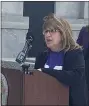  ?? CARL HESSLER JR. — MEDIANEWS GROUP ?? Linda Sposato, of West Norriton, a victim services specialist for Mothers Against Drunk Driving Pennsylvan­ia, speaks during National Crime Victims’ Rights Week event in Montgomery County.