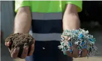  ?? AFP AFP ?? A worker holds the final product of treated waste at a waste treatment plant east of Beirut. —