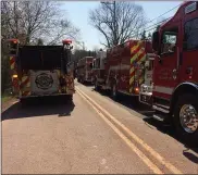  ??  ?? Emergency personnel from about 10 companies, including Montgomery County, responded to the trench rescue on Evergreen Road Wednesday.