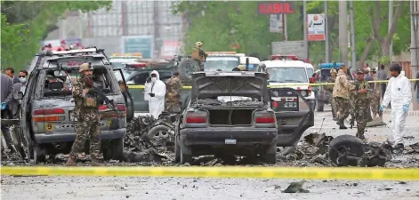  ?? FOTO: HOSSAINI/DPA ?? Tatort Kabul: Sieben große Anschläge hat es dort in diesem Jahr bereits gegeben – wie hier Anfang Mai. Es gab hunderte Opfer.