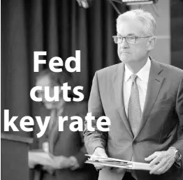  ?? AP ?? Federal Reserve Chairman Jerome Powell walks to the podium during a news conference following a two-day Federal Open Market Committee meeting in Washington on Wednesday, July 31.