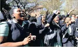  ?? PICTURE: PHILL MAGAKOE ?? HAIRLINE: Pupils of Pretoria High School for Girls picket after allegation­s of racism at the school.