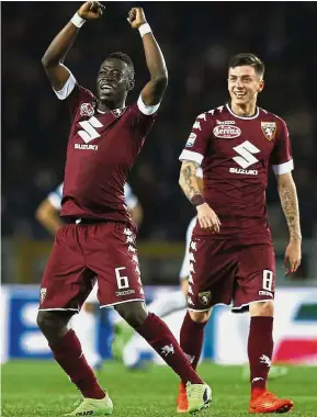  ??  ?? Loving it: Torino midfielder Afriyie Acquah celebrates after scoring against Inter Milan in the Serie A on Saturday. The match ended 2-2. — AFP