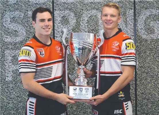  ?? Picture: QRL MEDIA ?? BIG FUTURE: Kirwan State High School co-captains Adrian Trevilyan (left) and Brad Schneider have signed deals with the Canberra Raiders.